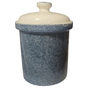 Vtg 60's Blue White Speckled Stoneware Crock Canister Sponge Spatterware W/Lid